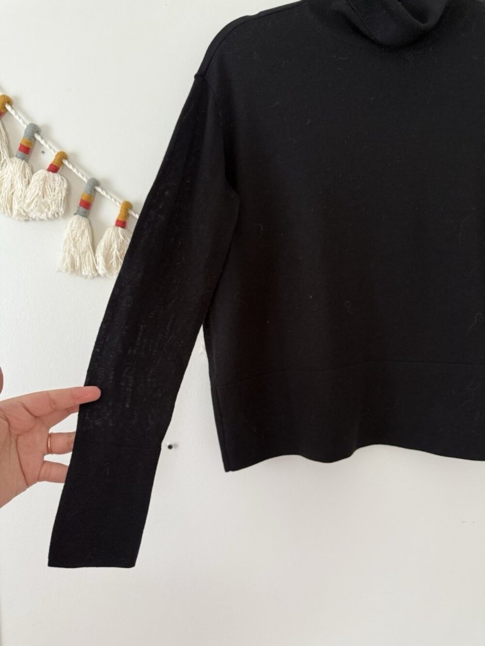 Everlane 100% Wool Turtleneck Long Sleeve Boxy Black Top Layering Basics Relax S - Picture 3 of 8